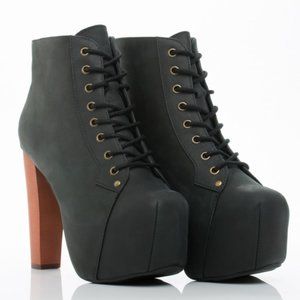 NIB Jeffrey Campbell Lita, Black Distressed Heeled Boots